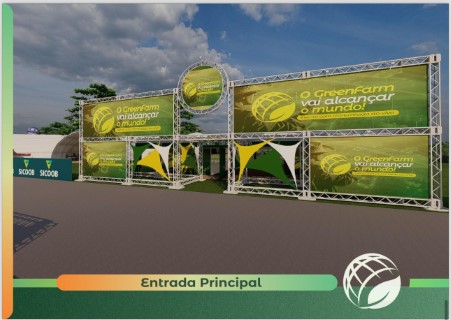 Entrada principal do evento GreenFarm 2024, feira internacional do agronegócio em Mato Grosso